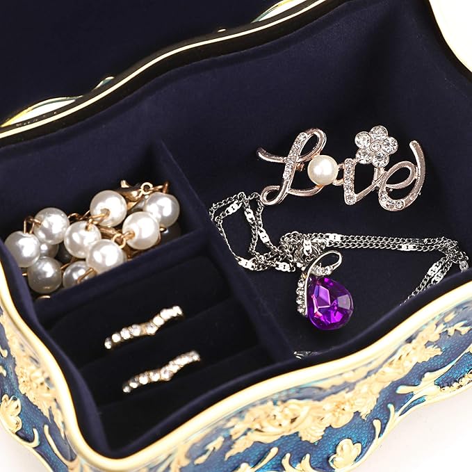 Hipiw Vintage Jewelry Organizer Box - Metal Trinket Storage Box Ornate Treasure Chest Box Jewelry Decorative box Keepsake Gift Box Case for Women,4.9"x3.4"x2.7"