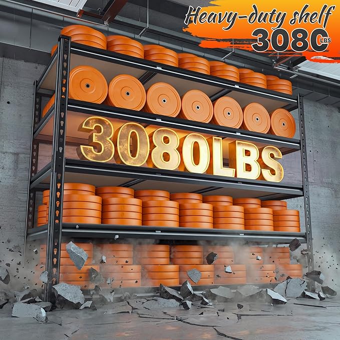 REIBII 48" W Garage Shelving 3080LBS Storage Shelves 5 Tier Industrial Shelving Adjustable Metal Storage Shelves for Garage, Basement, Warehouse, Commercial, Easy Assemble, 48" W x 72" H x 24" D