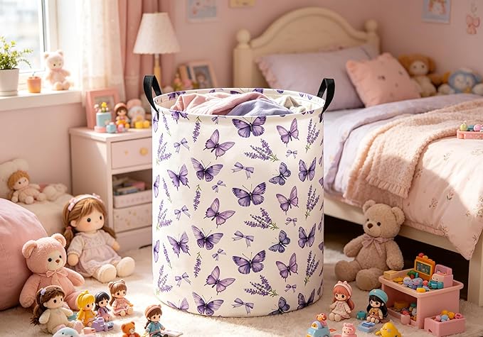 Baby Laundry Hamper kids laundry Basket Waterproof Laundry Bag for Bedroom Toy Clothes Organizer Room Décor(Butterfly)