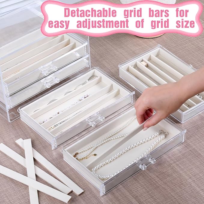 5 Layer Acrylic Necklace Storage Drawer, Dustproof Jewelry Box Organizer with 5 Drawers Dustproof Necklaces Box Clear Acrylic Jewelry Boxes for Women Girls Ring Necklace Earring Bracelet Organizers