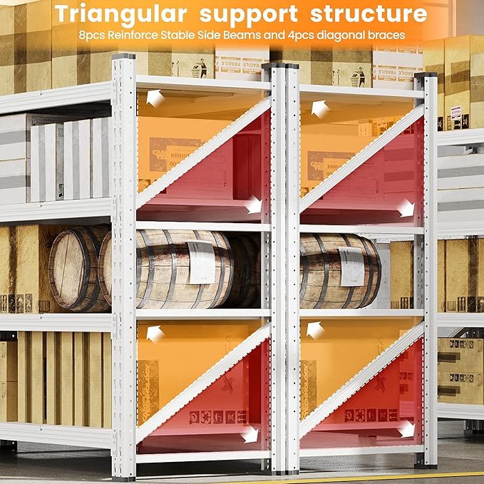 79”W Garage Shelving Heavy Duty, 7000LBS Metal Storage Shelves, 24” Deep Storage rack shelf, Steel Tall Industrial Shelving , 4 Tier Adjustable Standing Shelf for Warehouse / Shop 79"W x 24"D x 79"H