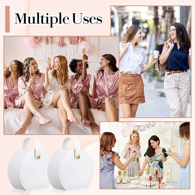 6 Pack Travel Jewelry Case, Mini Leather Bridesmaid Jewelry Gift Box Bulk, Half Moon Design, Detachable Handle, Small Earring Storage Organizer for Women Girls Bridesmaid Proposal Gifts (White)