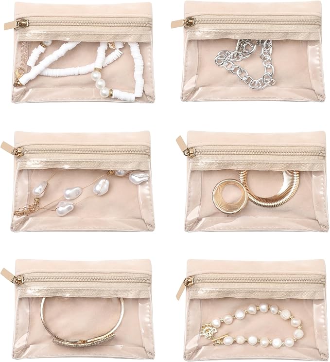 Frebeauty Travel Jewelry Organizer, 6 Pcs Velvet Jewelry Pouch Bag with Zipper Pocket, Visualization Design for Rings, Earrings, Necklace
