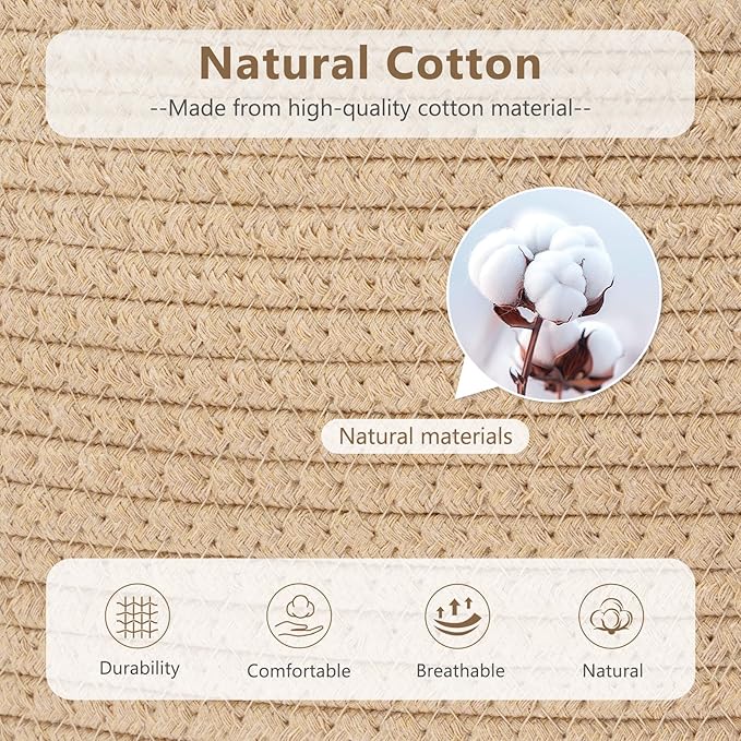 ECDYQXVU Cotton Rope Storage Basket, 15x10x9 Inches, Woven Basket for Shelves, Clothes, Towels, Books, and Laundry, Jute Brown (2 Pack)