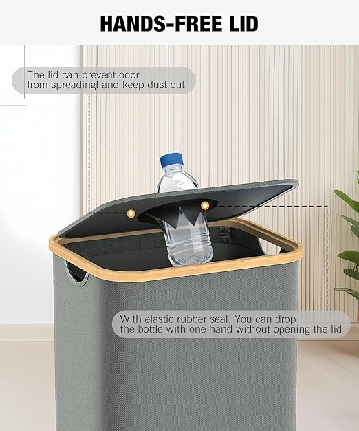 Recycling Bins for Kitchen, 26 Gallon (100L) Recycle Bin with lid, Indoor Oxford Fabric Recycling Trash Can with 2 Pack Removeable and Reusable Inner Bags for Bottle Can Glass Plastic Sticker, Grey