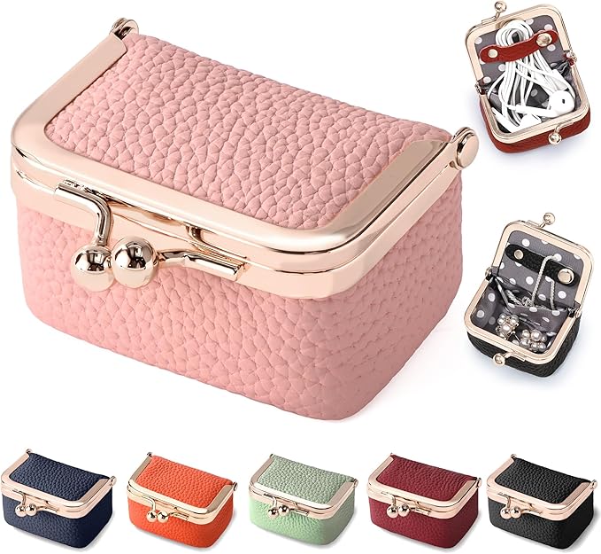 Zivyes Mini Jewelry Box Travel Small Coin Purse Organizer Case Genuine Leather Tiny Size (Light Pink)