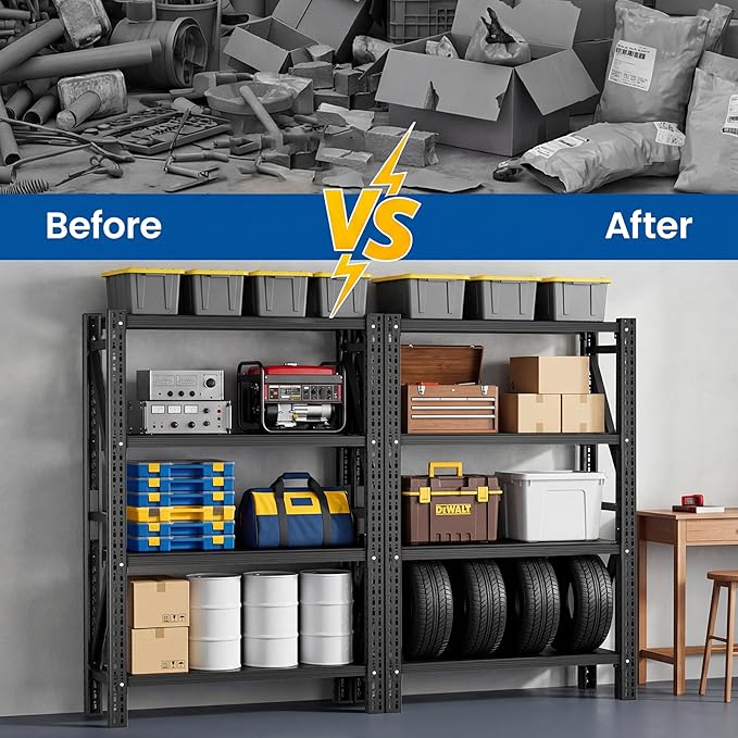 Heavy Duty Garage Shelving, 36" W x 16" D x 71" H, 3000 LBS Capacity, 4-Tier Adjustable Metal Storage Shelves, Reinforced Steel Storage Rack for Garage, Basement, Utility Room