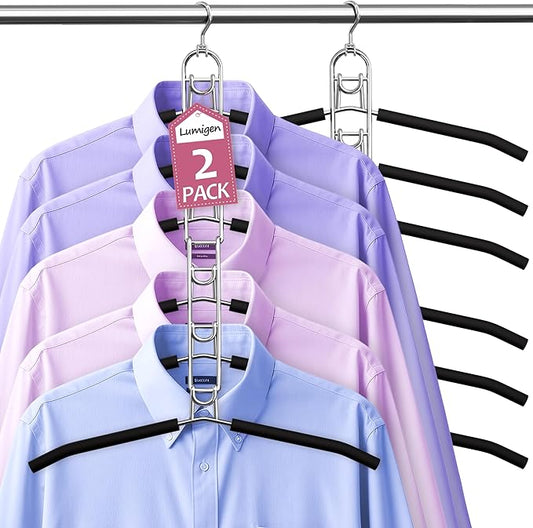 Clothes Hangers Space Saving, Newly Upgraded Detachable Shirt Hangers, 6-Tier Foldable Coat Hanger with 360° Swivel Hook for Closet Organizers and Storage Shirt,Sweater,Suit - 2 Pack, Patent Pending