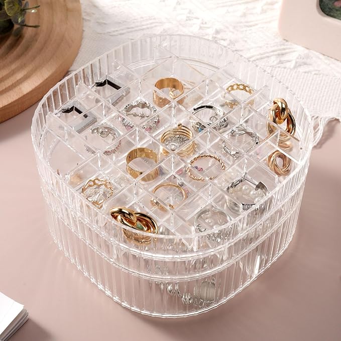 Sunkaioo Earring Organizer,Stackable 3-Layers Clear Jewelry Box with Lid,Stud Earring Organizer for Women Girls,Earring Box Display Holder for Earrings Ring Studs Bracelet Necklace Crafts (Clear)