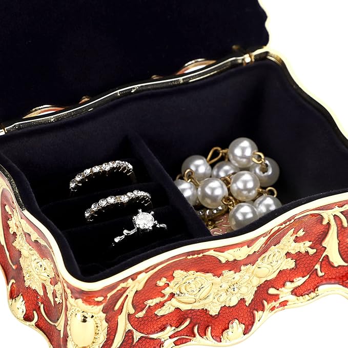 Hipiwe Vintage Jewelry Box, Small Enameled Trinket Box Organizer Rectangular Treasure Chest Box Jewelry Decorative box Keepsake Gift Box Case for Women,3.7x 2.7x 2 inch