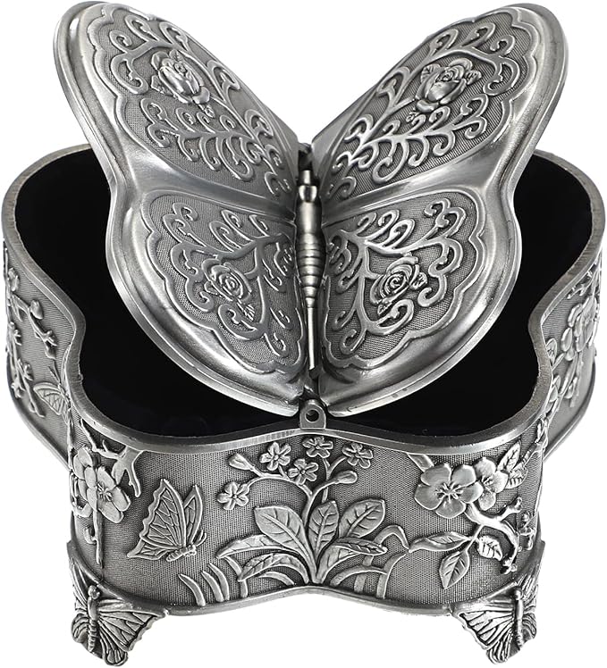 Hipiwe Vintage Metal Jewelry Box Butterfly Shape Trinket Box Decorative Metal Small Jewelry Storage Box for Rings Necklaces Earrings Organizer Keepsakes Box Gift for Women