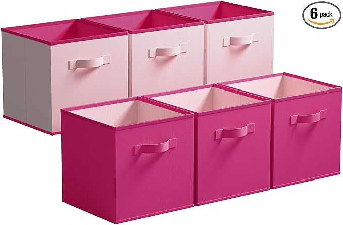 GRANNY SAYS Cube Cute Storage Bins, 11 Inch Storage Cube Organizer, Collapsible Fabric Storage Cubes with Handle, Decorative Cube Storage Organizer for Shelves, Closet, Pink, 6-Pack