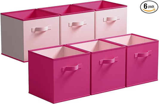 GRANNY SAYS Cube Cute Storage Bins, 11 Inch Storage Cube Organizer, Collapsible Fabric Storage Cubes with Handle, Decorative Cube Storage Organizer for Shelves, Closet, Pink, 6-Pack