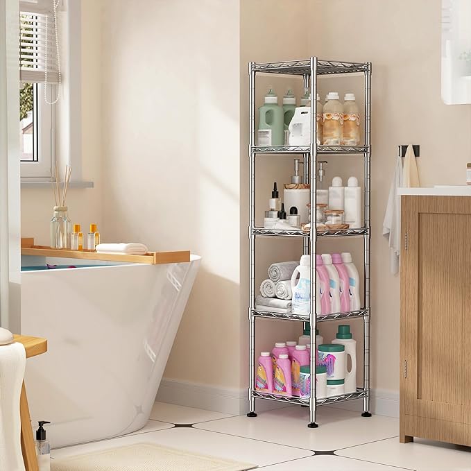 DurayLoly 5 Shelf-Wire Shelving Metal Shelves Storage Rack:Adjustable Storage Shelves Standing Shelf Units and Narrow Shelf for Laundry Bathroom Kitchen Pantry Closet Office 12''Wx12''Dx49''H Chrome