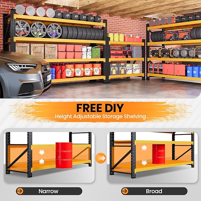 60" Wide Garage Shelving Heavy Duty, 24" Deep Large Metal Storage Shelves, 4 Tier Tall Steel Industrial Shelving, 5000 LBS Adjustable Standing Shelf for Warehouse/Shop 60" W x 24" D x 70" H