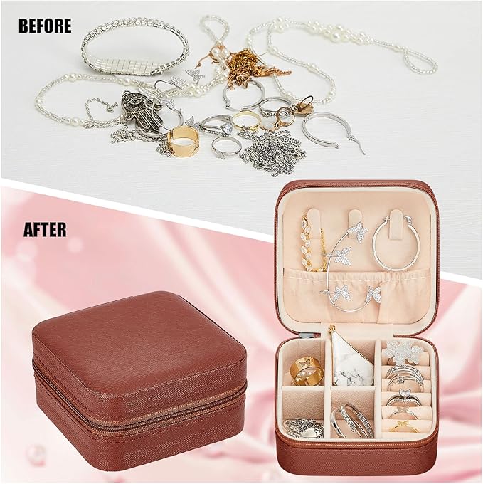 Taiyin Travel Jewelry Case, Bridesmaid Gifts Mini Jewelry Organizer, PU Leather Portable Earring Box for Women Girls