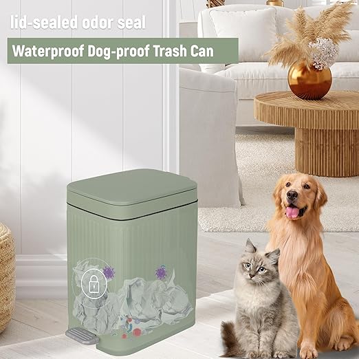 rejomiik Small Bathroom Trash Can with Lid Slim Soft Close Garbage Can Step Wastebasket Container Trash Bin for Office Bedroom Kitchen Living Room (2.6 Gallon Light Green)