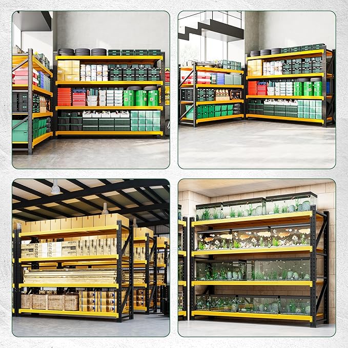 Letaya 6000LBS Heavy Duty Storage Shelves,79" W Metal Garage Shelving Units,4 Tier Large Tall Industrial Shelving,Adjustable Utility Rack Shelf for Warehouse,Basement (Yellow, 79" W x 24" D x 79" H)