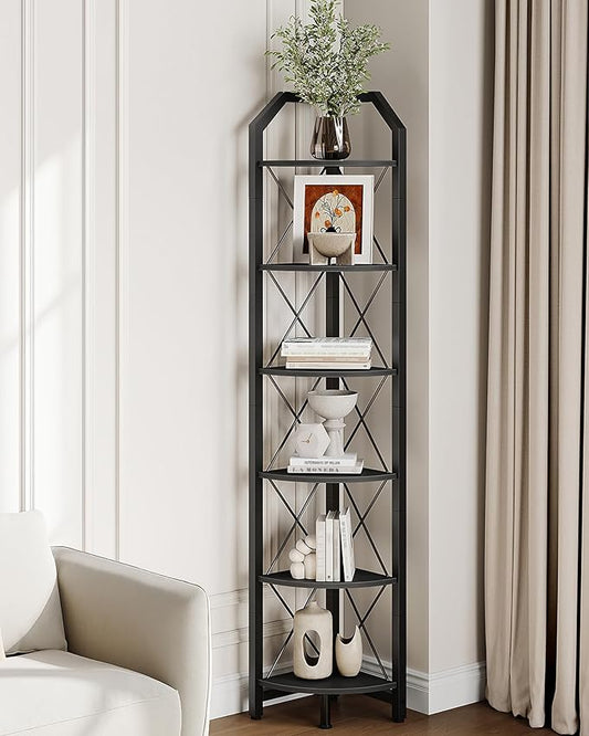 CHOEZON 6-Tier Corner Shelf, Industrial Corner Bookshelf, 71.2" Display Storage Stand, Plant Stand Display Shelf, Tall Bookcase for Bedroom, Living Room, Home Office, Black TCJ11BB