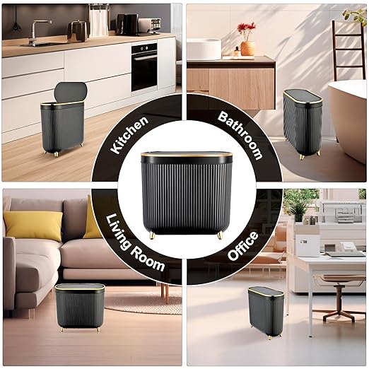 Supteron Bathroom Trash Can with Lid 3.1 Gallon Narrow Trash Can Small Plastic Trash Bin 12 Liter Rectangular Plastic Garbage Can with Press Type Lid for Bedroom Bathroom