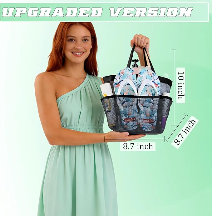 Attmu Mesh Shower Caddy Portable for College Dorm Room Camping Essentials, Shower Caddy Dorm with 9-Pockets, Large Capacity Hanging Basket Bathroom Bag for Toiletry, Swimming, Gym, Camp, Beach