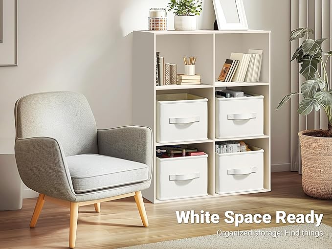 LayerSpace 3 Pack Fabric Storage Bins for Shelves | 16.25x12x10in Closet | Collapsible Bins for Organization | Linen Clothes Storage Bins | White & Ivory
