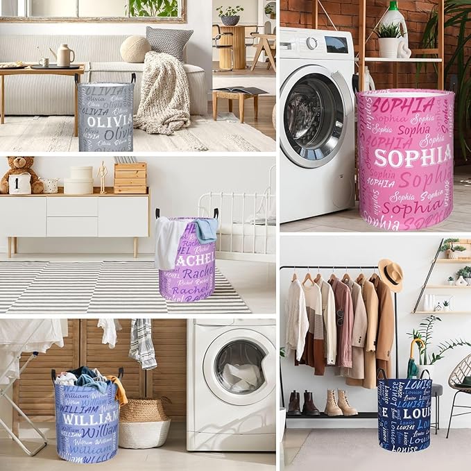 Custom Name Laundry Hamper, Personalized Laundry Basket with Name for Baby Boys Girls, Customized Collapsible Dirty Clothes Hamper Storage with Handles for Bedroom Bathroom Dorm Room Decor