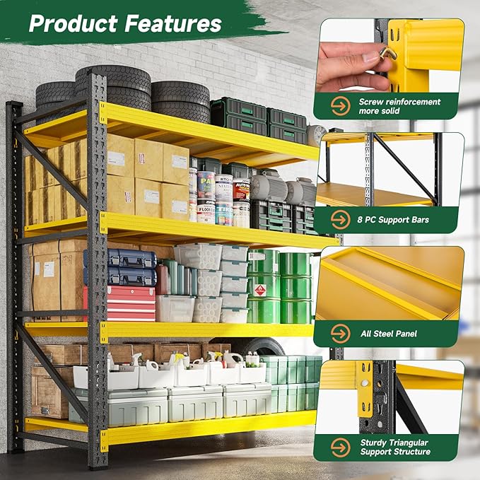 Letaya 3000LBS Heavy Duty Storage Shelves,70" H Metal Garage Shelving Units,4 Tier Large Tall Industrial Shelving,Adjustable Utility Rack Shelf for Warehouse,Basement (Yellow, 48" W x 24" D x 70" H)