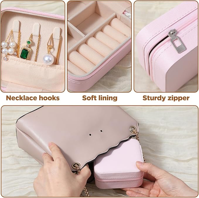 Mini Travel Jewelry Case, Portable Jewelry Organizer Box, Multi-Compartment Storage for Earrings, Necklaces, Rings, Gift for Women, Girls, 8 Pcs, 4 Colors