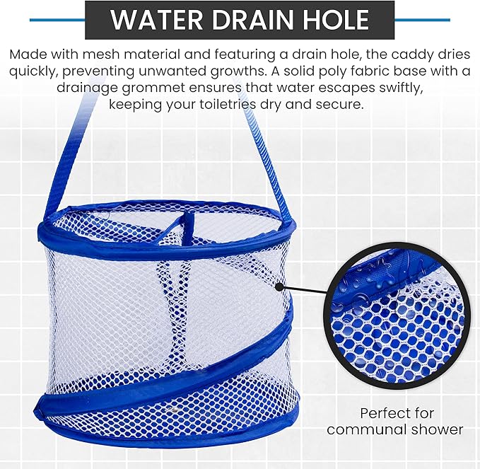 Handy Laundry Foldable Shower Caddy - Collapsible, Portable, Drainage Hole, Carry Handle, Large Compartments. Great Organizer for Camp, Travel, Gym, and Dorm (Blue) (Pack of 2)
