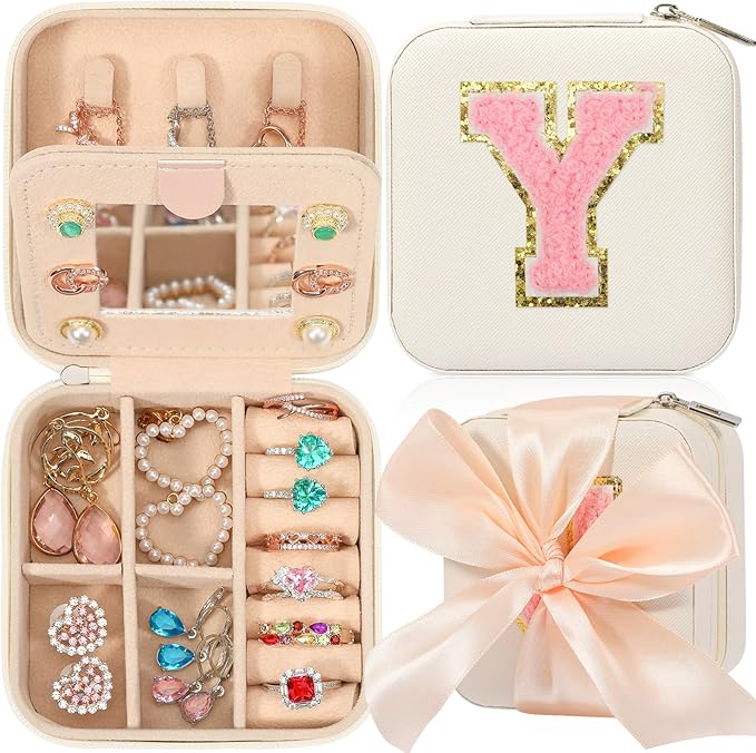 CHMI White Jewelry Box, Travel Jewelry Organizer, Women Girls Gifts - Initial Y