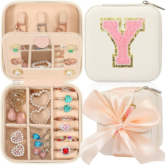 CHMI White Jewelry Box, Travel Jewelry Organizer, Women Girls Gifts - Initial Y