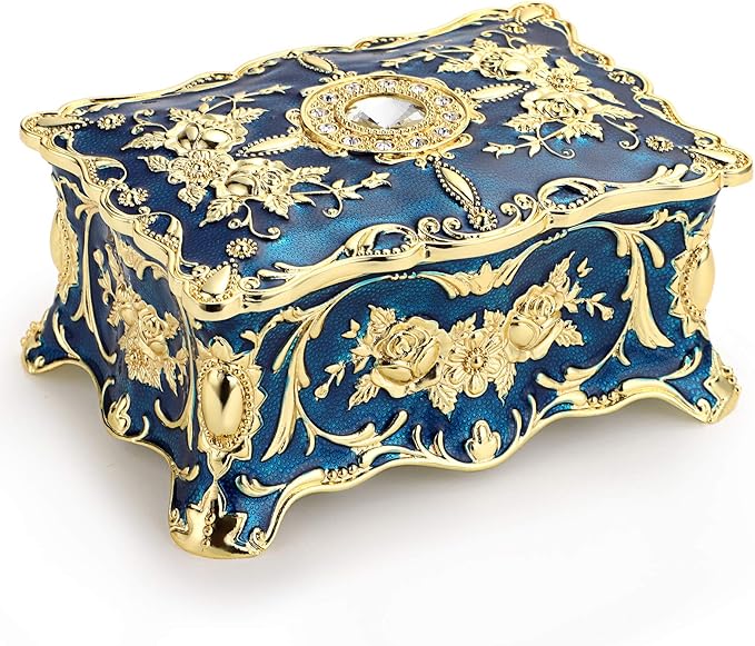 Hipiw Vintage Jewelry Organizer Box - Metal Trinket Storage Box Ornate Treasure Chest Box Jewelry Decorative box Keepsake Gift Box Case for Women,4.9"x3.4"x2.7"