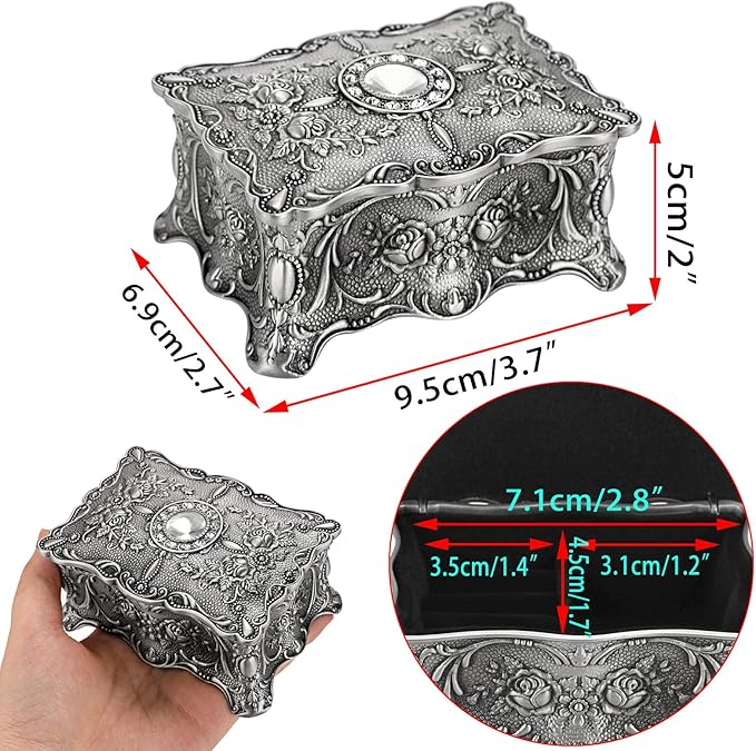 Hipiwe Vintage Jewelry Box, Small Enameled Trinket Box Organizer Rectangular Treasure Chest Box Jewelry Decorative box Keepsake Gift Box Case for Women,3.7x 2.7x 2 inch