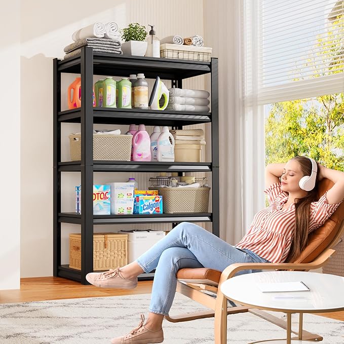 Set of 2 Garage Shelving 5-Tier Heavy Duty Storage Shelves, Adjustable Metal Shelving Unit, Utility Garage Organizer Shelf for Basement, Pantry, Kitchen, Warehouse,15.7" Dx35.4 Wx71.2 H, Black