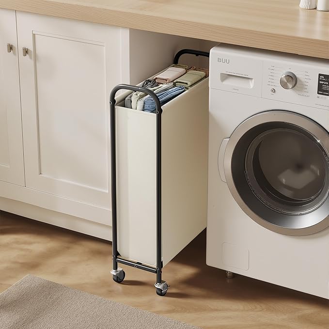 GRANNY SAYS 80L Slim Laundry Hamper with Silent Brake Wheels, Sturdy Metal Frame & Handle, Rolling Laundry Basket for Laundry Room, Bedroom, Bathroom, or RV – Great for Singles or Couples, Beige