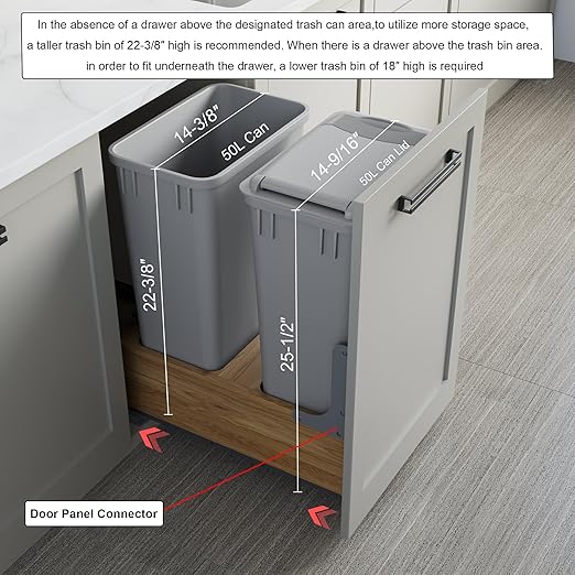 Dowell Double 50Qt Undermount Trash Pull-Out Waste Container with Full Extension Soft-Close Slides, Bottom Mounted, Face Frame/Frameless Min. Cabinet Opening: 15-1/2 Inch Wide-4008 0218 50