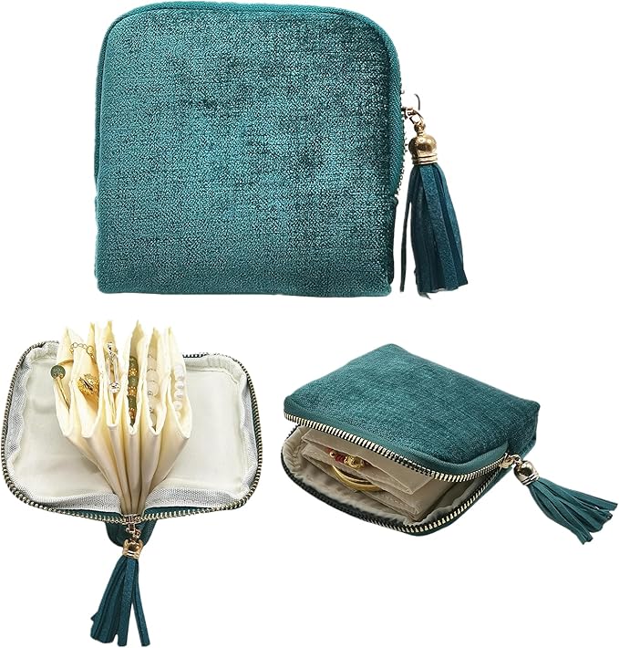 Small Travel Jewelry Case - Jewelry Travel Organizer Bag with Tassel Zipper for Bracelets, Necklaces, Bangles, Jewelry Organizer Storage Bag Gift for Women Girls - LJB001-Blue