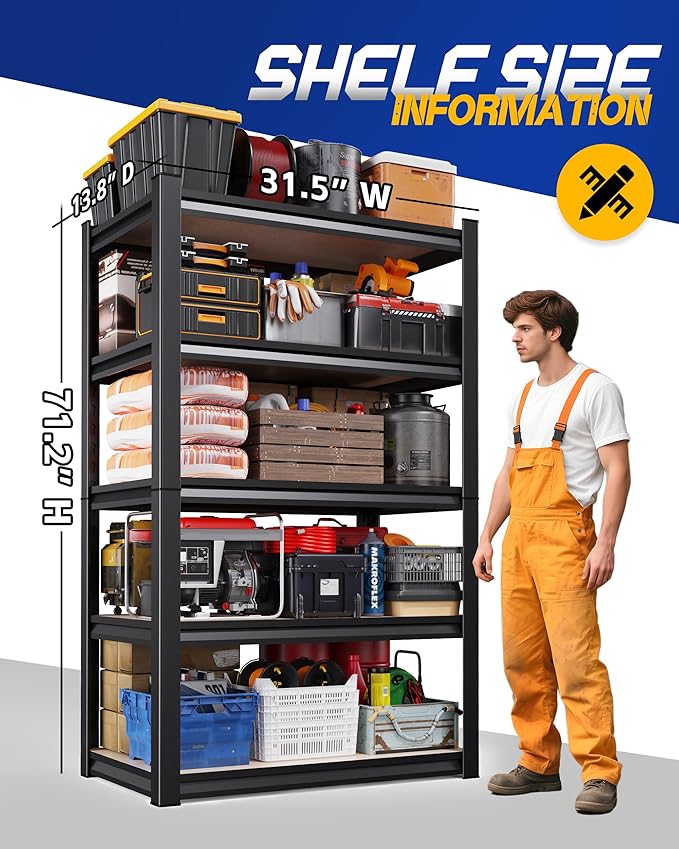 Set of 2 Garage Shelving Heavy Duty Storage Shelves, Adjustable Metal Shelving Unit, Utility Garage Organizer Shelf for Basement, Pantry, Kitchen, Warehouse,13.8" D x 31.5" W x 71.2" H