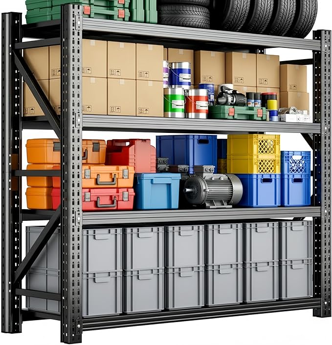 Heavy Duty Garage Shelving, 46" W x 20" D x 71" H, 3500 LBS Capacity, 4-Tier Adjustable Metal Storage Shelves, Reinforced Steel Storage Rack for Garage, Basement, Utility Room