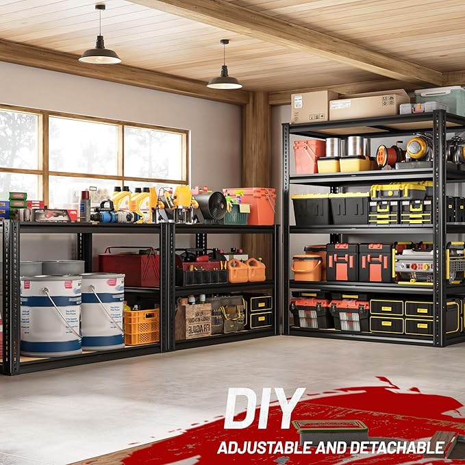 ROOMFAVE 2250LBS Storage Shelves Heavy Duty 5 Tier Garage Storage Shelving, Adjustable Metal Shelving Unit Utility Rack Shelf for Warehouse,Pantry,Closet,Kitchen 72" H x 35.56" W x 16" D, Black,Gift
