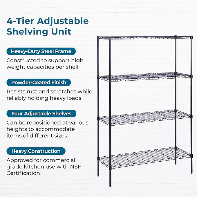 Honey-Can-Do 4-Tier Heavy Duty Extra-Wide Adjustable Shelving Unit, 350-lb Per Shelf Metal Storage Rack, Wire Shelf for Garage Workshop Basement, Black, 48 x 18 x 72 in