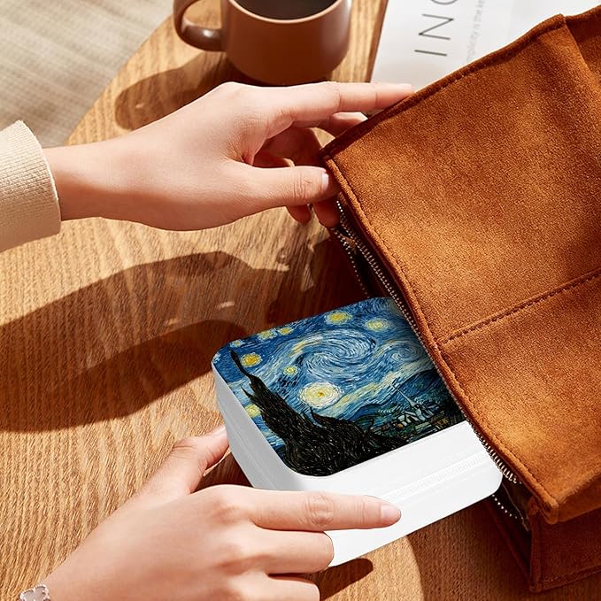 White Jewelry Organizer Box Portable Jewelry Storage Case Jewellery Box for Girls Boys Women Men Travel Jewellery Storage for Ring Earring Birthday Christmas Gifts Van Gogh Starry Night Blue