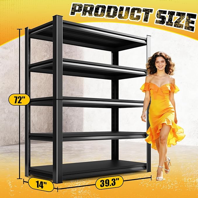 Garage Storage Shelves 5-Tier,Garage Storage System Shelves Adjustable,Storage Shelving for Basement,Pantry,Kitchen,Warehouse (1, 72" H x 39.3" W x 14" D)