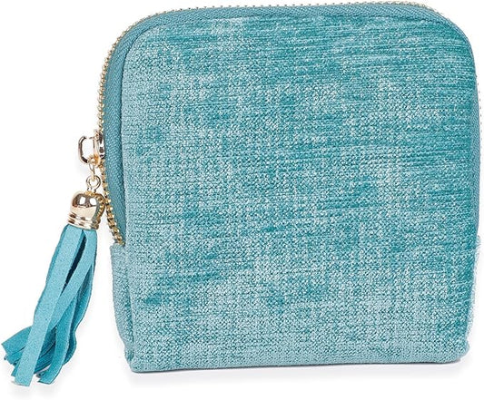 ASINGYER Travel Jewelry Storage Bag for Women, Velvet Portable Jewelry Organizer with Tassel Zipper, Small Pouches for Bracelets Necklaces Rings Earrings, Wedding Gift for Women (Sky blue)