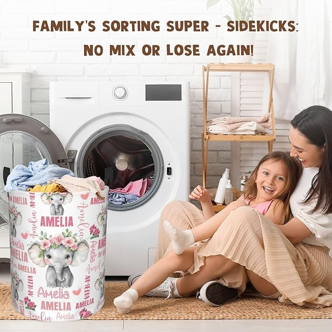 Custom Name Laundry Hamper, Personalized Laundry Basket with Name for Baby Boys Girls, Customized Collapsible Dirty Clothes Hamper Storage with Handles for Bedroom Bathroom Dorm Room Decor
