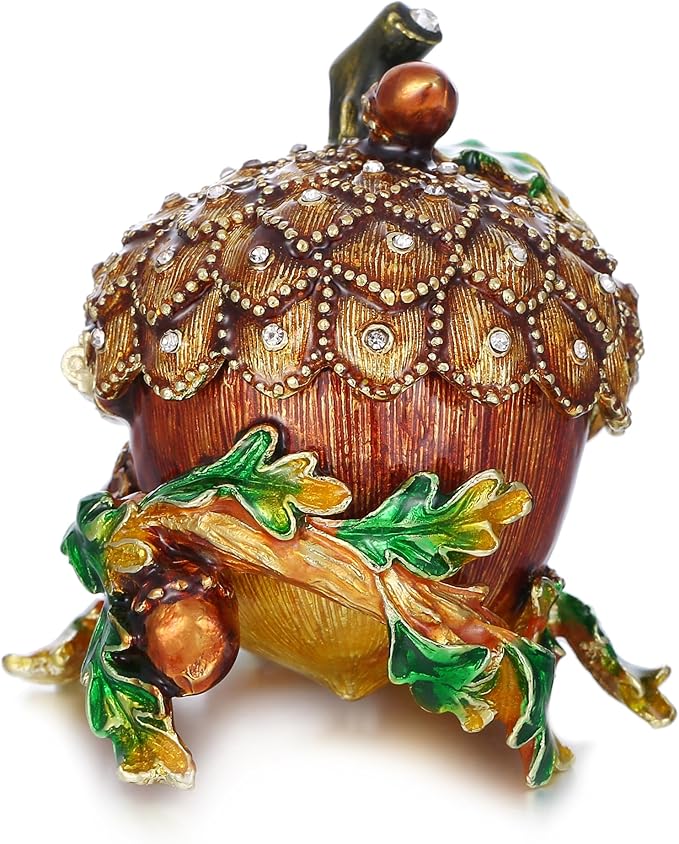Hand Painted Fruit Trinket Box for Home Decor, Hinged Jewelry Organizer Storage, Unique Personalized Collectible Keepsake Figurine Handmade Decorative Ornament Gifts (Acorn)