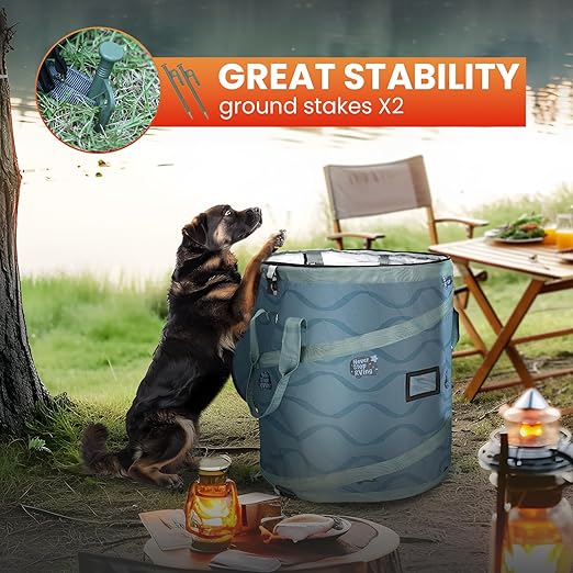 Pop-Up Trash Bin with Removable Divider, Heavy Duty Bottom, Collapsible Storage for Camping, Laundry, Storage and Garden, Waterproof and Tear Resistance Material with Air Vent, Blue