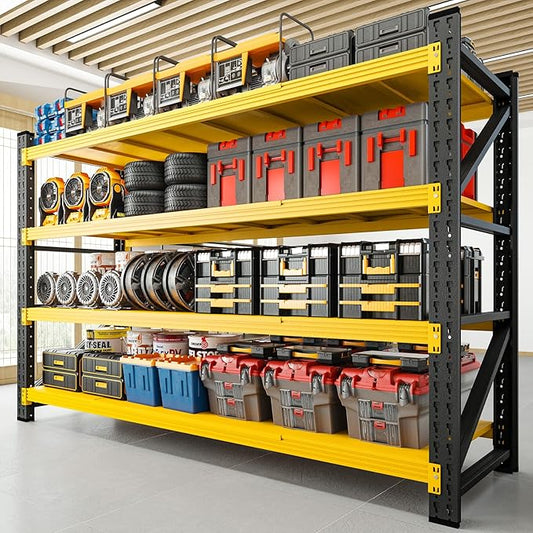 RAVIGIN 5000LBS Storage Shelves,71" W Garage Shelving Heavy Duty Metal Adjustable Garage Shelves, Shelving Units Industrial Shelving for Warehouse,71" W x 24" D x 69" H,Black Yellow
