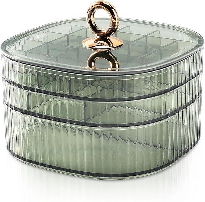 Sunkaioo Earring Organizer,Stackable 3-Layers Clear Jewelry Box with Lid,Stud Earring Organizer for Women Girls,Earring Box Display Holder for Earrings Ring Studs Bracelet Necklace Crafts(Light Green)